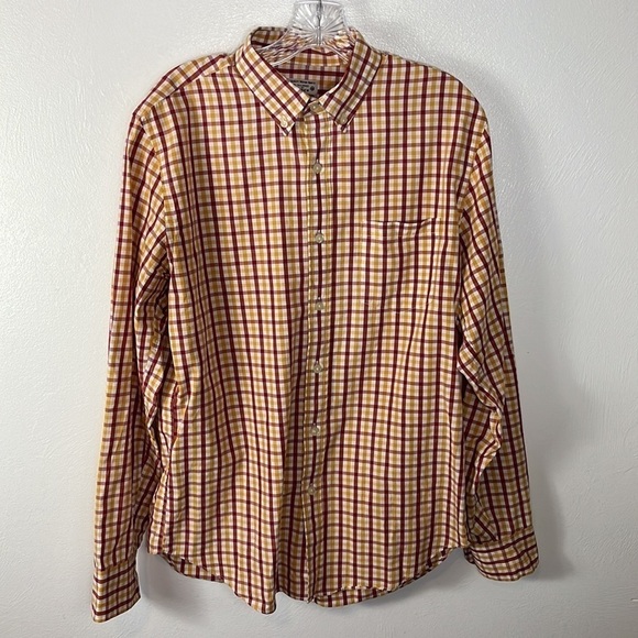 J. Crew Factory Button Down Shirt Men's M Fitted Red Gold Check 100% Cotton - Picture 7 of 13